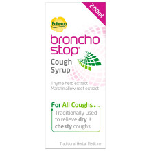 Bronchostop Cough Syrup (200ml) - Relief for Dry or Chesty Coughs - with Natural Thyme Herb and Marshmallow Root Extract - Non Drowsy Cough