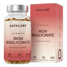 Gentle Iron Supplements for Women and Men - 42 mg Iron Tablets high Strength with Natural Vitamin C - Active Form - bisglycinate - Fatigue
