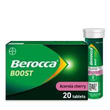 Berocca Boost Effervescent Tablets with Guarana, Caffeine and Vitamin B12, Also Contains Vitamin C and Magnesium, 1 Pack of 20-3 Weeks