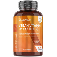 WeightWorld Vitamin D3 4000IU & K2 125μg (MK7) | 240 Easy to Swallow Vitamin D Tablets | Cholecalciferol | 8 Months Supply | VIT D3 K2