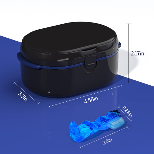 Denture Bath Box and Denture Brush Denture&Retainer Set, Denture Case with Mirror (Black) 1