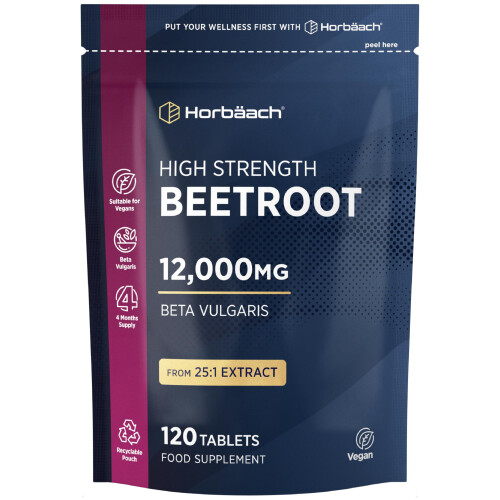 Elastoplast Beetroot Tablets 12,000mg | 120 Tablets | High Strength 25:1 Beetroot Extract | Suitable for Vegans and Vegetarians | by Horbaach