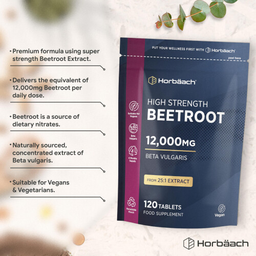 Elastoplast Beetroot Tablets 12,000mg | 120 Tablets | High Strength 25:1 Beetroot Extract | Suitable for Vegans and Vegetarians | by Horbaach 1