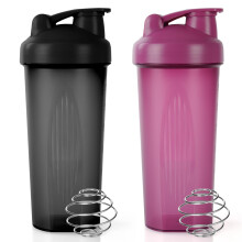 ACWOO Protein Shaker Bottle with Stainless Steel Mixing Ball 600ml, 2pcs Protein & Supplement Shaker Bottle, BPA Free Protein Shake Bottle,