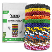 Anbar Leather Mosquito Repellent Bracelets for Adults and Kids, 12 Pack, Deet Free, All-Natural Anti-Mosquito, Tick, and Insect Essential