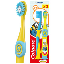 Colgate Kids Minions or Trolls Toothbrush 2 - 6 years - kids toothbrush - extra soft bristles - small toothbrush head - soft tongue cleaner