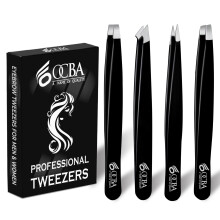 OCBA Tweezers for Facial Hair Women & Men for Precise Grooming of Eyebrows - Professional Stainless Steel Black Color Coated Eyebrow