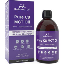 Ketosource Pure C8 MCT Oil | Boosts Ketones 4X Versus Other MCTs | Highest 99%+ Purity | 100% Coconut | Keto Diet, Fasting, Vegan Safe & Gluten Free