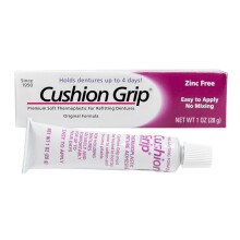 Cushion Grip Thermoplastic Denture Adhesive 1oz–Extra Strong Hold Up to 4 Days, Unmatched Strength, Waterproof & Zinc Free, Relieves Sore