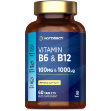 Vitamin B6 and B12 High Strength | 60 Tablets | High Strength Blend with 100mg of Vitamin B6 (Pyridoxine) and 1000ug of Vitamin B12