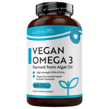 Nutravita Vegan High Strength Omega 3 2000mg Soft Gels - 600mg DHA & 300mg EPA per Serving - Plant-Based Omega 3 Softgels Derived from