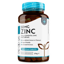 Nutravita Zinc Tablets 50mg – 365 Vegan Tablets for 6 Months Supply – Zinc Supplement High Strength for Maintenance of Normal Immune