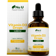 Vitamin D Drops 90ml (3000 Drops) - 1000IU per Drop - 50% More - Flexible Dose of Liquid Vitamin D3 Supplement for Adults - Unflavoured &