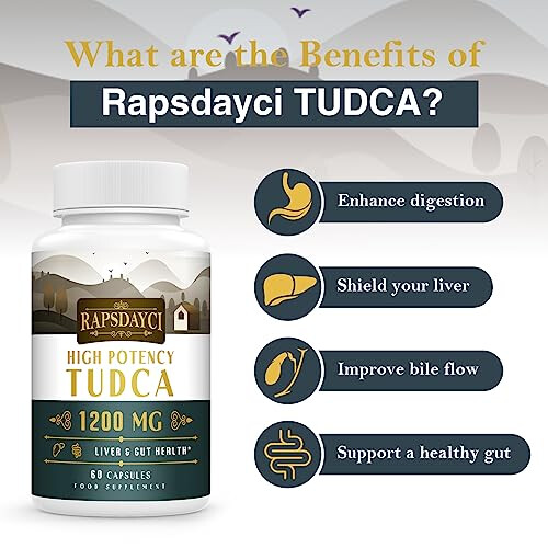 Rapsdayci Ultra Strength TUDCA 1200mg, 240 Capsules – Tauroursodeoxycholic Acid for Liver & Bile Flow Support 1