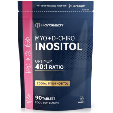 Myo Inositol and D Chiro Inositol | 90 Vegan Tablets | High Strength 2000mg Myo-Inositol | Optimum 40:1 Ratio | Letter-Box Friendly