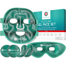 Medi Grade Cooling Face Mask set with Cooling Eye Mask for Puffy Eyes and Insulated Thermo-bag - Soothing Gel Ice Face Mask and Eye Ice