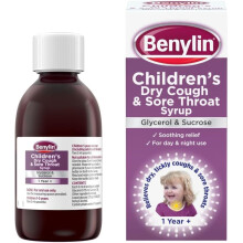 Benylin Children's Dry Cough and Sore Throat Syrup (1x 125ml), Relieves Sore Throat, Cough Medicine For Children Aged 1 Year +, Suitable