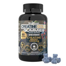 WellBoost Creatine Gold – 5000mg Creatine Monohydrate, Vegan, Sugar-Free Gummies for Lean Muscle Growth, Endurance, Recovery & Energy (1