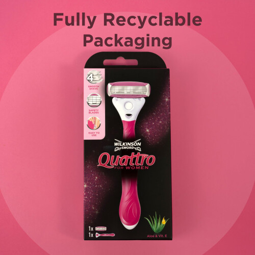WILKINSON SWORD - Quattro For Women | Smooth Glide| Razor Handle + 8 Blade Refills 1