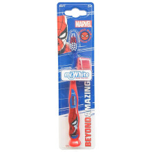 Marvel Spiderman Little Teeth Toothbrush for Kids with Protection Cap, Soft Rounded Bristles, Comfortable Handle Grip and Suction Cup for