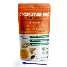 FoodPURA 135g Ginger & Turmeric Shot Drink Powder 135 Servings with Orange Cayenne Black Pepper Vitamin C & Zinc 100% RDA Natural