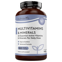 Nutravita Multivitamins & Minerals - 365 Vegan Tablets, 1 Year Supply - Immune System Support - Multivitamin Tablets for Women & Men - 26