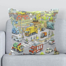 Kussenslopen van katoen en linnen voor kantoor en thuis, decoratie voor de bank, decoratieve kussensloop met stadsgezicht en cartoonmotief,