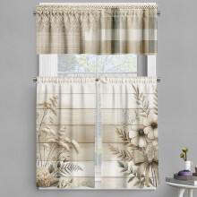 Ambesonne Cottagecore Valance & Curtain 3 Pcs Set, Neutral Boho Flowery, 55"x24", Off White Grey Yellow