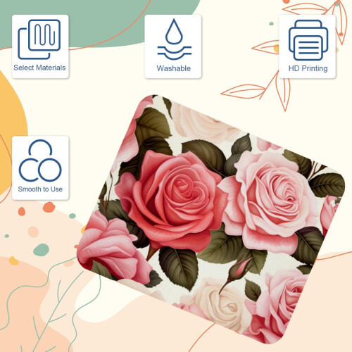 Vintage Pink Rose Mouse Pad 8,3'' x 9,8'' με αντιολισθητική βάση από καουτσούκ, τετράγωνο σχέδιο 2