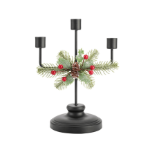 Centro de mesa natalino com 3 castiçais, peça central decorativa para decoração de festas e eventos. Preto.