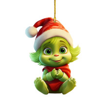 Grinch-Anhänger, 8 cm, kreative, flache Weihnachtsdekoration, Weihnachtsbaumschmuck, Bastelkollektion, Weihnachtsfeier-Baumdeko