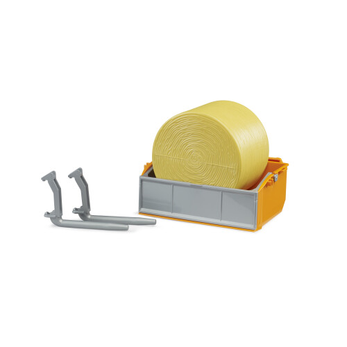 Bruder Bruder 1:16 Accessory: Tractor loading box with forks + 1 round bale – Bale Handling Accessory Set 2