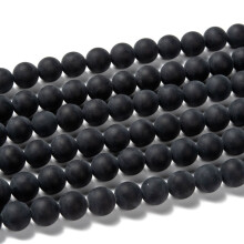 1 Strang runde, mattierte, natürliche schwarze Achatperlen der Güteklasse A, gefärbt und erhitzt, 8 mm Lochdurchmesser, 1,2 mm Durchmesser,