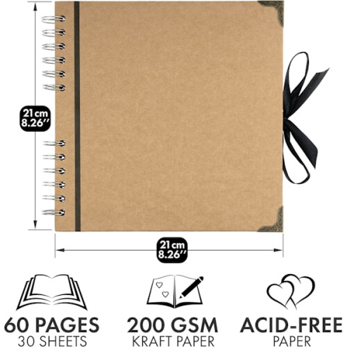 Άλμπουμ φωτογραφιών για Scrapbooking60 σελίδες (21x21cm) καφέ χοντρό χαρτί kraft ιδανικό για 1
