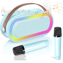 Eccomum Mini Karaoke Machine with 2 Wireless Microphone, Portable Speaker with Stereo Sound Bass LED Lights for Kids and Adults Home Party and Gifts