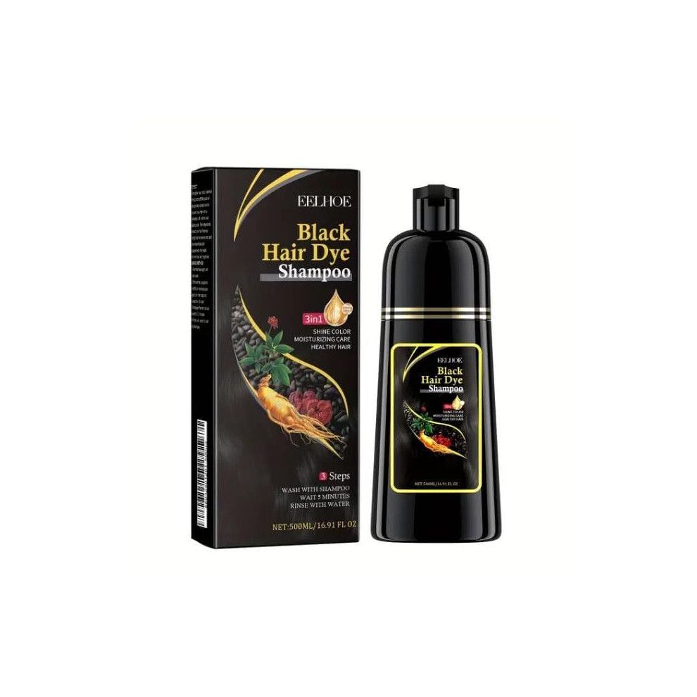 Black Hair Dye Shampoo For Gray Hair, 3In1 Herbal Color Formula, Longlasting Easy Home Use, 500Ml