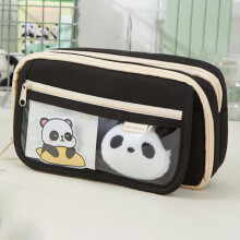 Poaug Cute Panda Pencil Case Large Capacity with Zipper, Kawaii Aesthetic Pen Bag for Adults, Black - Compatible with Clearance Stationery