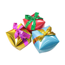 Lot de 3 ballons de Noël en aluminium, présentés dans une boîte cadeau créative avec ruban de couleur aléatoire (rouge + doré + bleu).