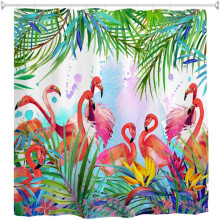 Cuirtín Cithfholcadáin Flamingo, Duilleoga agus Bláthanna Trópaiceacha Cuirtíní Cithfholcadáin Uiscedhíonacha Frith-Mhuilteán as Fabraic