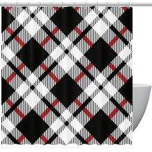 Cortina de ducha con ojales y ganchos, diseño de tartán diagonal, 167 x 183 cm, ideal para la decoración del baño.