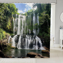 Cortina de ducha con diseño de montaña, árboles y río, impermeable, 72x72 pulgadas, 12 ganchos incluidos, compatible con cabinas de ducha