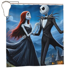 Duschvorhang „Nightmare Before Christmas“, 152 x 183 cm, wasserdicht, schimmelresistent, verdunkelnd, Sichtschutz, Patchwork-Kunstdruck