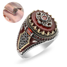 Meidiya Retro Lux Natural Red Stone Turcesc Deget Ring Vintage Two-tone Crown Ring Men Banchet Wedding Band Bijuterii Cadouri Cadouri de Ziua