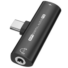 Adaptateur audio 2 en 1 USB Type-C vers USB C/3,5 mm pour écouteurs, décodeur numérique 32 bits/384 kHz PD27W Noir
