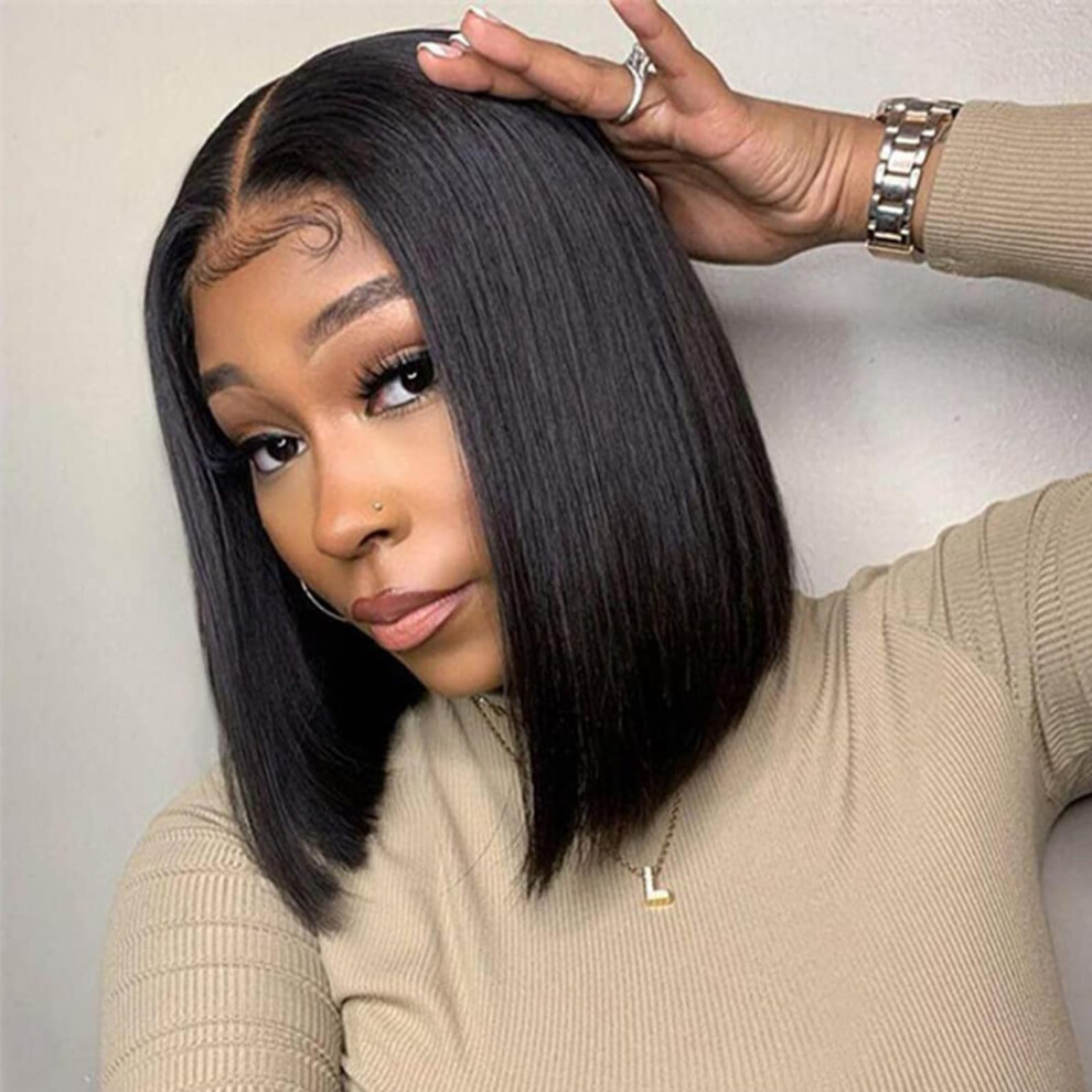 Unisex Bob Wig Human Hair Glueless 5X5 Hd Lace Closure Pre Plucked Short Straight Brazilian Hair 10Inch