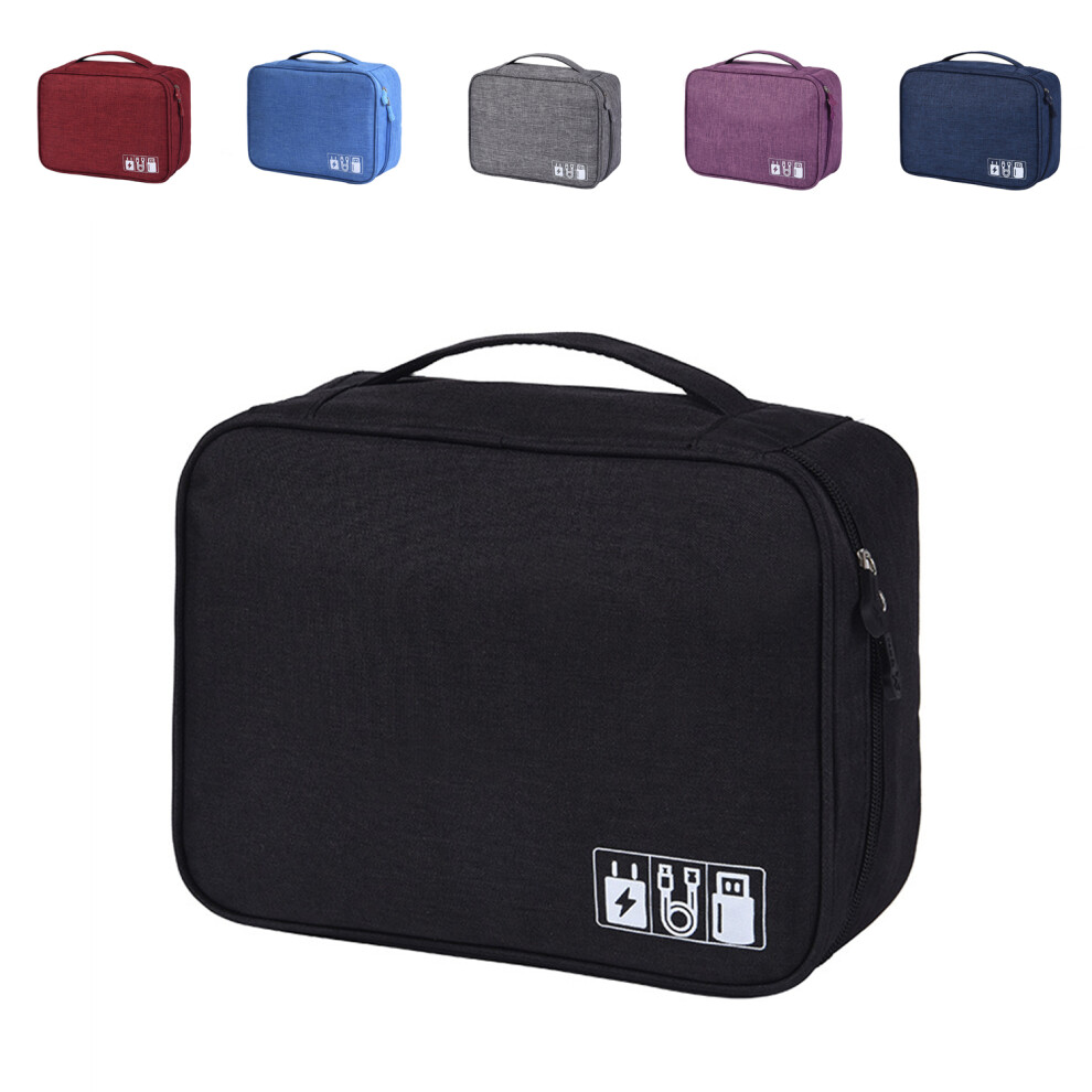 Travel Cable Bag Portable Universal Digital Usb Cable Sd Cards Organizer Cord Charger Wires Battery Cosmetic Zipper Storage Bag(Black) Black 9423501332950