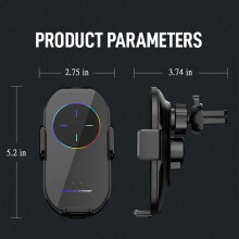 Draadloze autoladerhouder 15W Qi snelladen met automatische klem voor smartphones, compatibel met iOS en Android, zwart