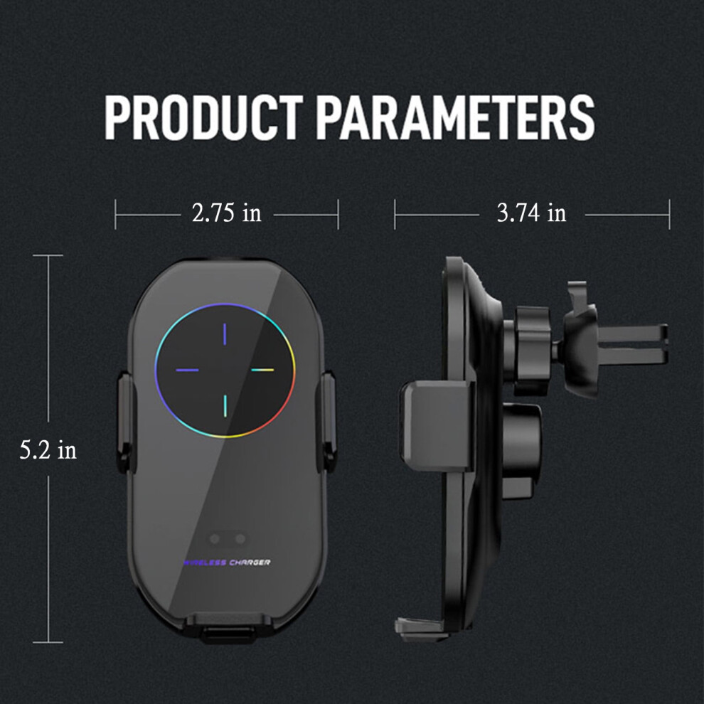 Wireless Car Charger Mount 15W Qi Fast Charging Auto-Clamping Holder For Smartphone Compatible With Ios & Android Black 9423501333384