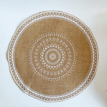 LOVEVER Boho pyöreät pöytäliinat, 4 kpl juuttipellavaa ja makramee-pöytäliinoja ruokapöydälle, maalaistyylinen pöytäliina, halkaisija 15”