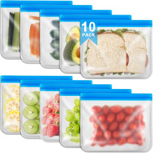 POWKOL 10er-Pack wiederverwendbare Sandwichbeutel, Silikon-Aufbewahrungsbeutel mit Zip-Verschluss für Kühlschrank, Gefrierschrank, Mittagessen &